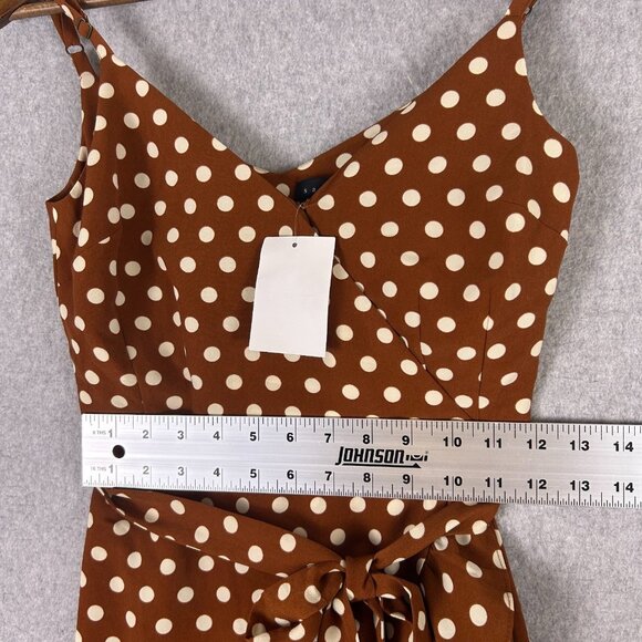 Sanctuary Dress Women 0 Brown White Polka Dot Mini Wrap Ruffle Preppy Casual NWT - Picture 5 of 12